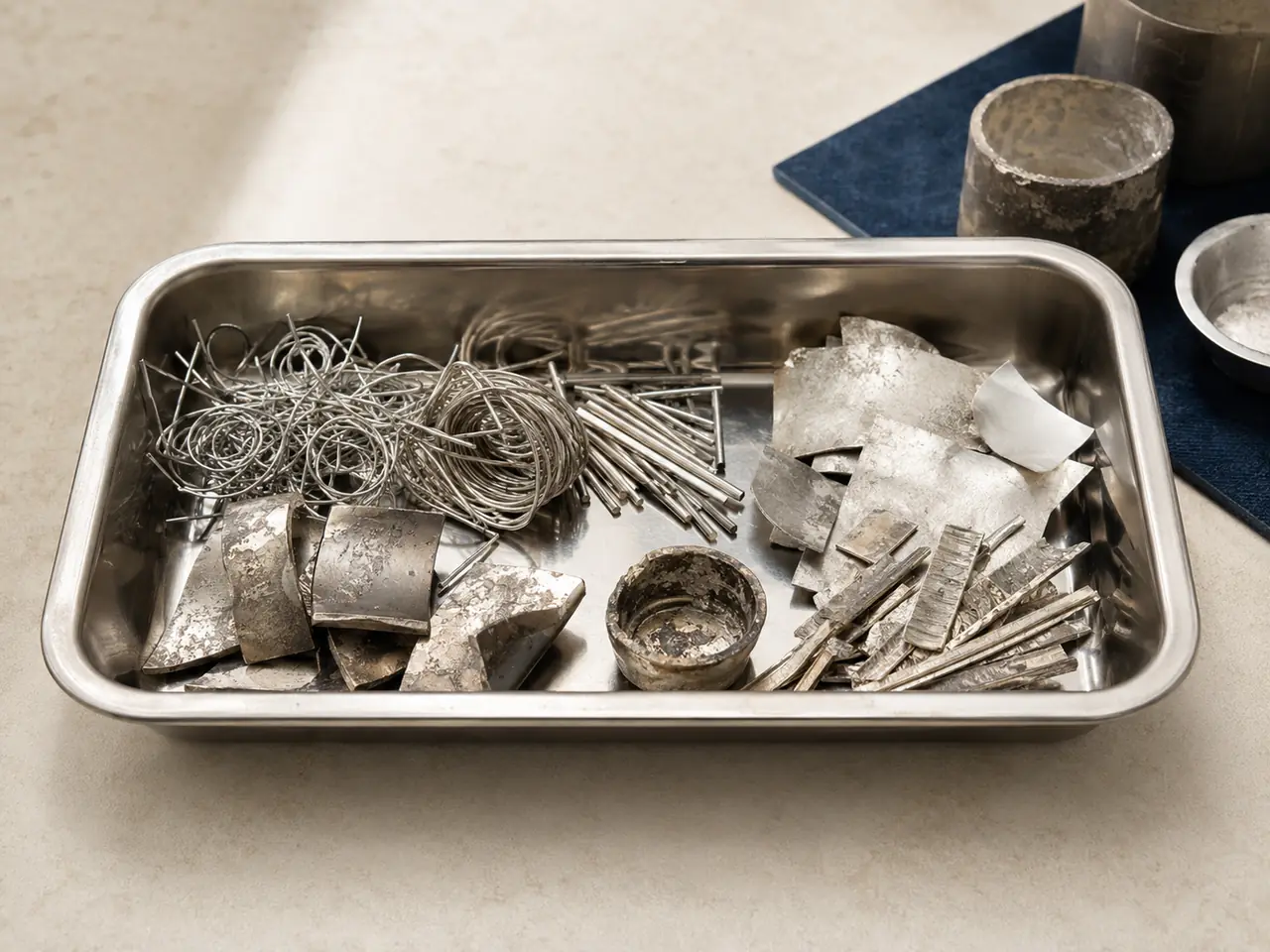 Laboratory silver materials arranged for a professional review