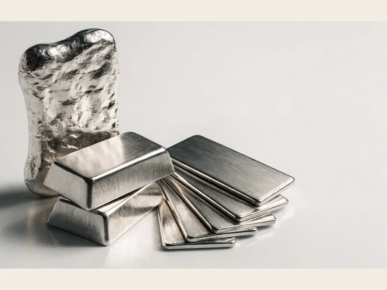 Poured and minted silver bars prepared for weighing and evaluation